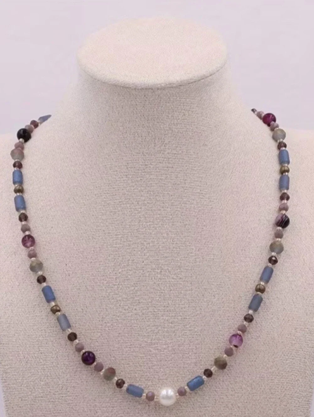 💜💙NEW💜💙 BEAUTIFUL!! Freshwater Pearl & Natural Stone & Glass Beads Necklace